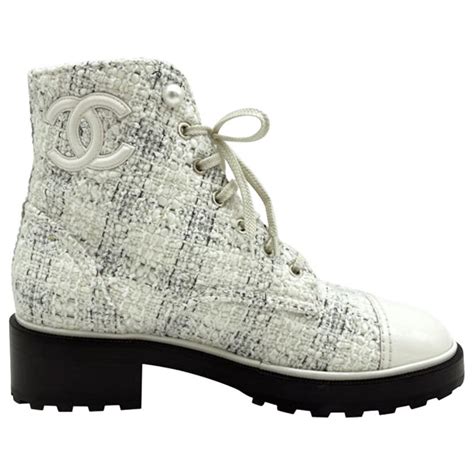 chanel tweed boots